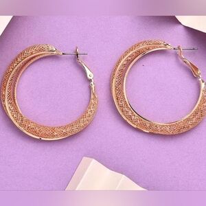 NIB Champagne Austrian Crystal Twisted Rope Hoop Earrings in Goldtone